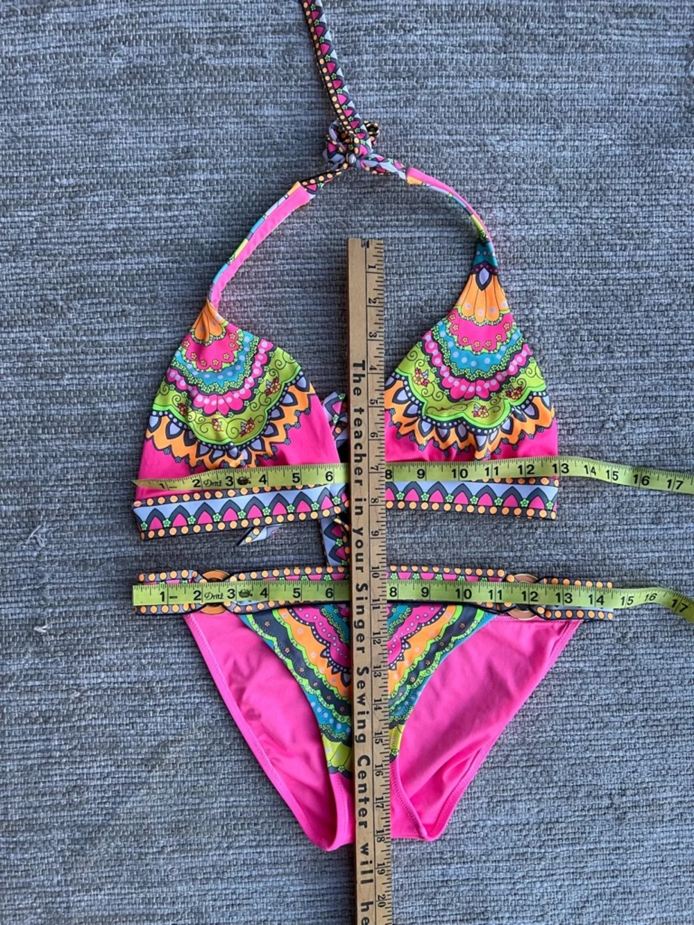 Vintage Y2K Victoria's Secret Neon Pink Multicolor Mandala Boho Bikini Set S/L - Picture 9 of 11